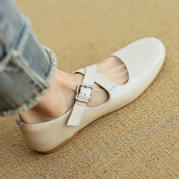 Morven Cross-Strap Leather Flats