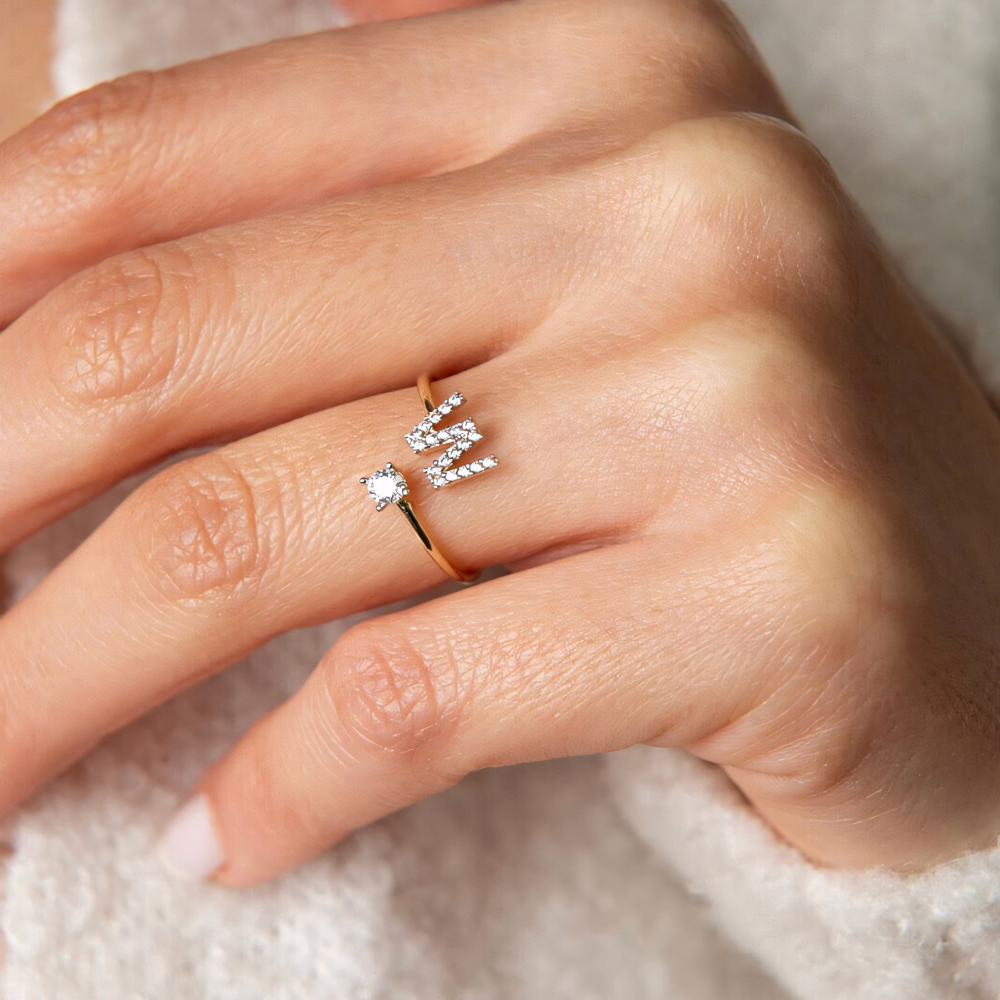 Adjustable Dainty Sparkling Letter Initial Ring — product detail