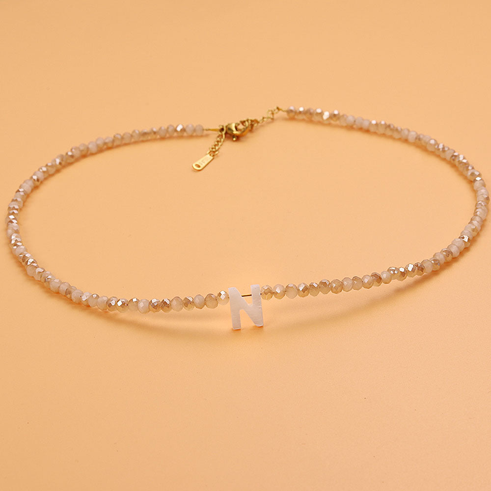 Dainty Stone Beaded Initial Necklace — product detail