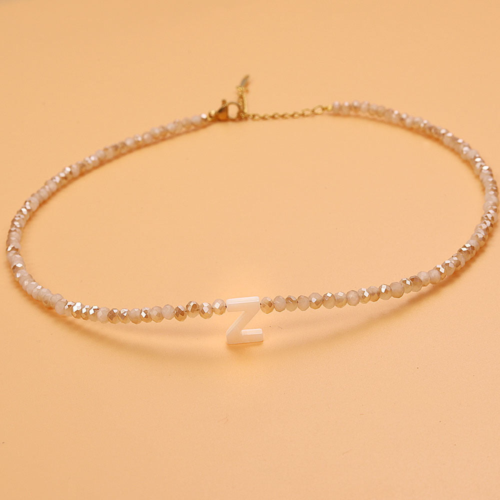 Dainty Stone Beaded Initial Necklace — product detail