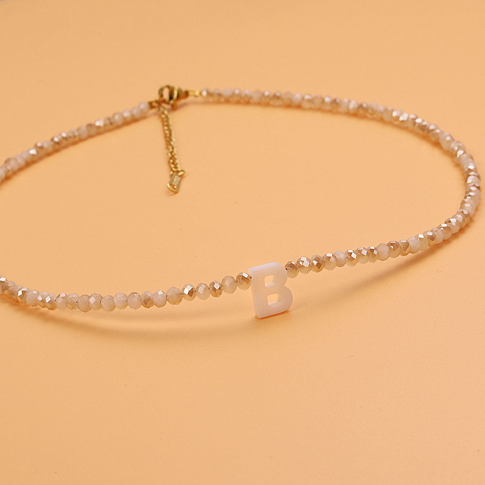 Dainty Stone Beaded Initial Necklace — product detail