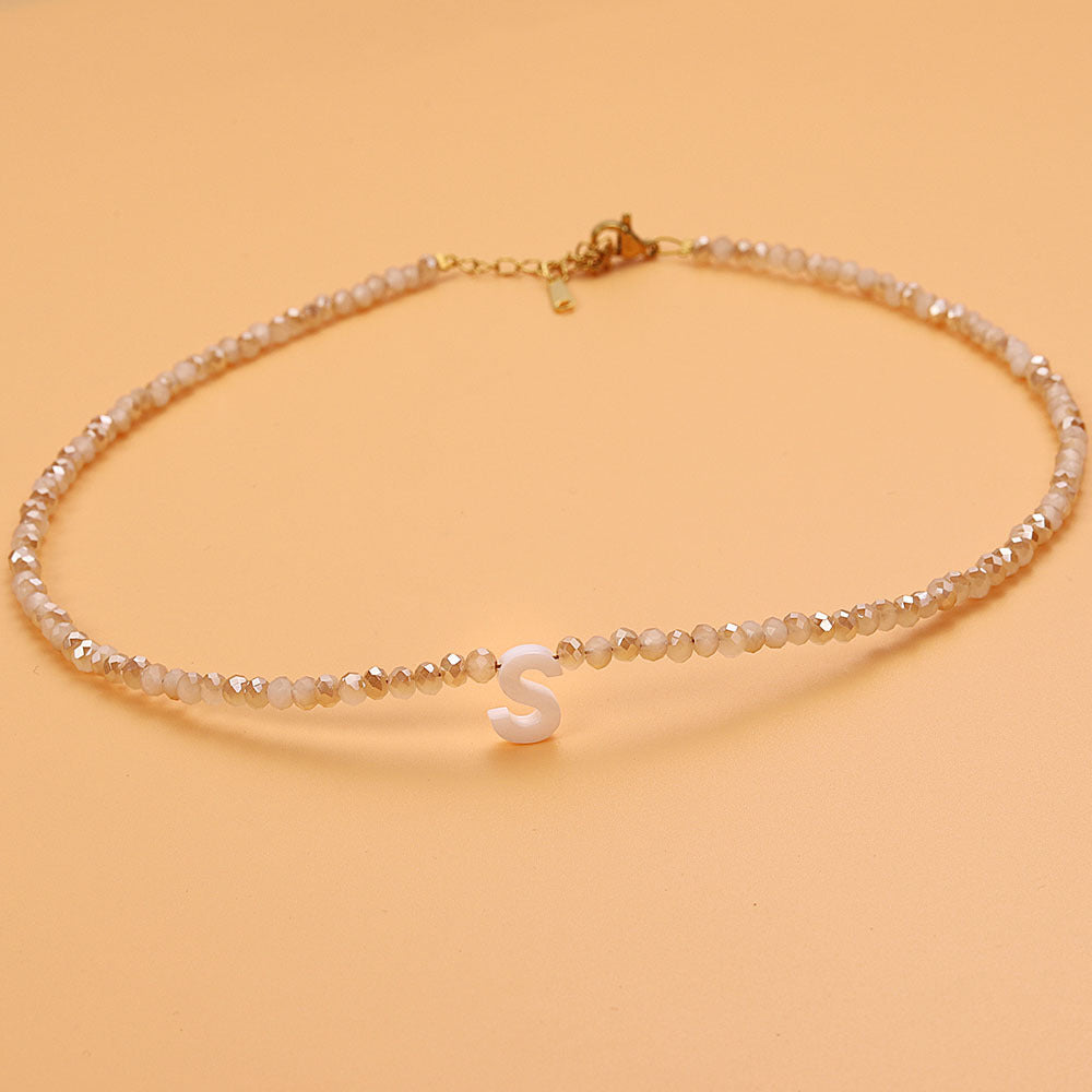 Dainty Stone Beaded Initial Necklace — product detail