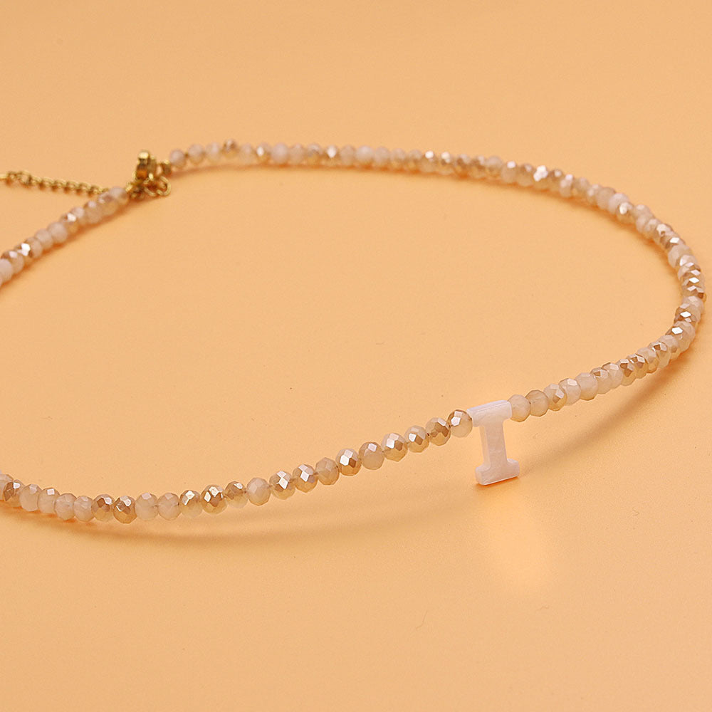Dainty Stone Beaded Initial Necklace — product detail