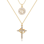 2pc 14k Sparkling Cross Crown & Initial Necklace Set — product detail