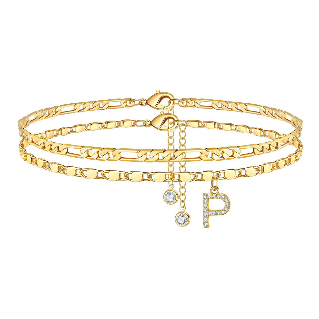 2pc 14k Sparkling Letter Initial Anklet — product detail
