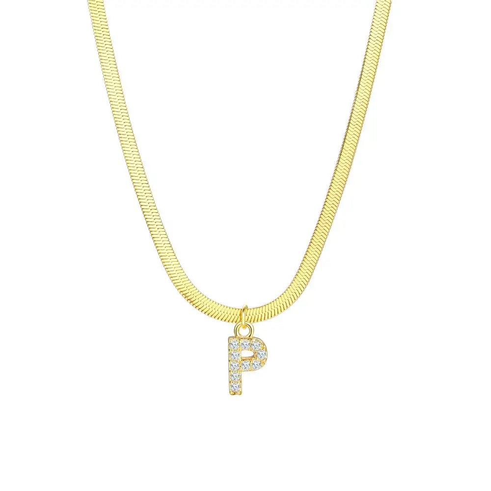 Dainty Diamond Letter Initial Herringbone Necklace — product detail
