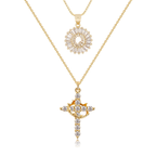 2pc 14k Sparkling Cross Crown & Initial Necklace Set — product detail