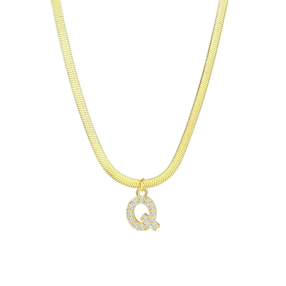 Dainty Diamond Letter Initial Herringbone Necklace — product detail