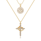 2pc 14k Sparkling Cross Crown & Initial Necklace Set — product detail