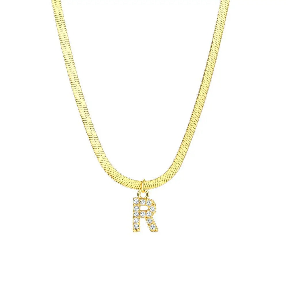 Dainty Diamond Letter Initial Herringbone Necklace — product detail
