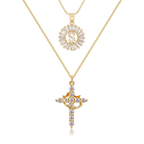 2pc 14k Sparkling Cross Crown & Initial Necklace Set — product detail