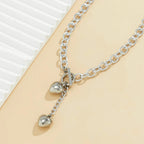 Bold Chunky Chain Link Dual Heart Lariat Necklace & Bracelet — product detail