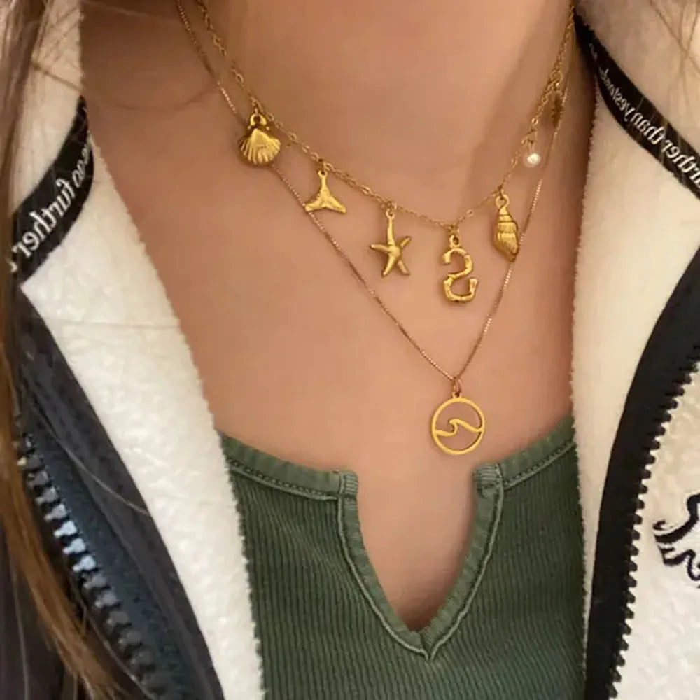 18k Summer Sea Shell Letter Initial Necklace — product detail