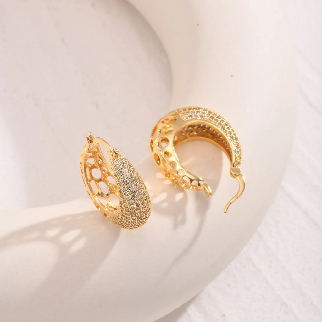 14k Intricate Half Diamond Hoop Earrings — product detail