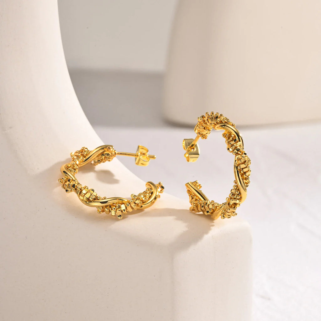 14k Dainty Textured Spiral Hoop Earrings — product detail