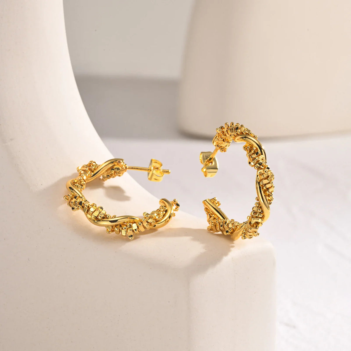 14k Dainty Textured Spiral Hoop Earrings — product detail