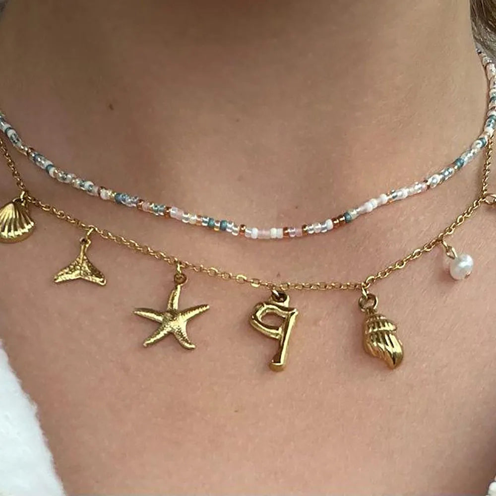 18k Summer Sea Shell Letter Initial Necklace — product detail