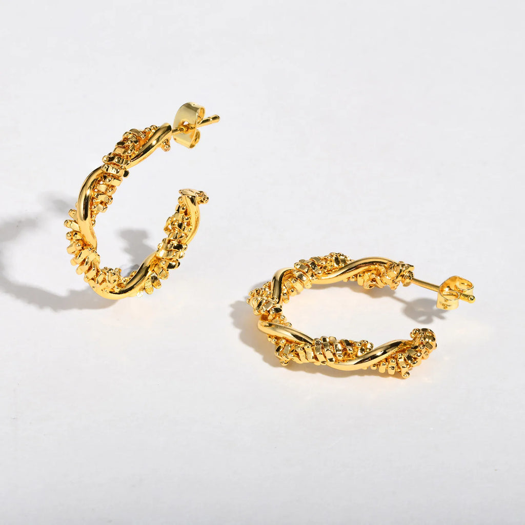 14k Dainty Textured Spiral Hoop Earrings — product detail