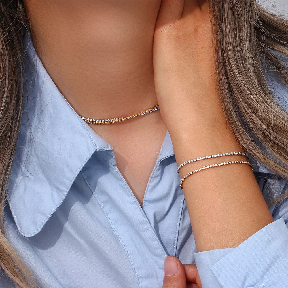 2mm Dainty Tennis Chain Bracelet and Necklace — product detail