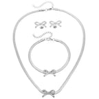 Feminine Bow Herringbone Chain Necklace, Bracelet, and Earring Set — product detail