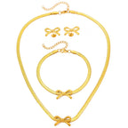 Feminine Bow Herringbone Chain Necklace, Bracelet, and Earring Set — product detail