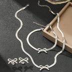 Feminine Bow Herringbone Chain Necklace, Bracelet, and Earring Set — product detail