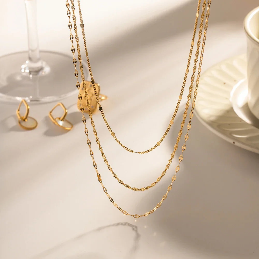 18k Dainty Classic Three Layer Necklace Stack — product detail