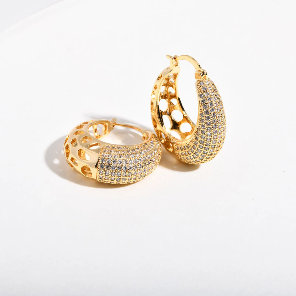 14k Intricate Half Diamond Hoop Earrings — product detail