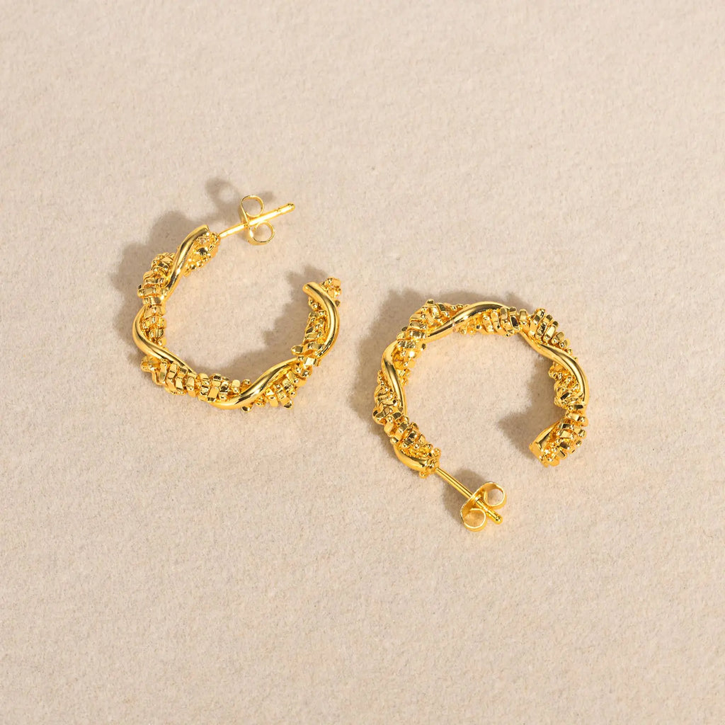 14k Dainty Textured Spiral Hoop Earrings — product detail