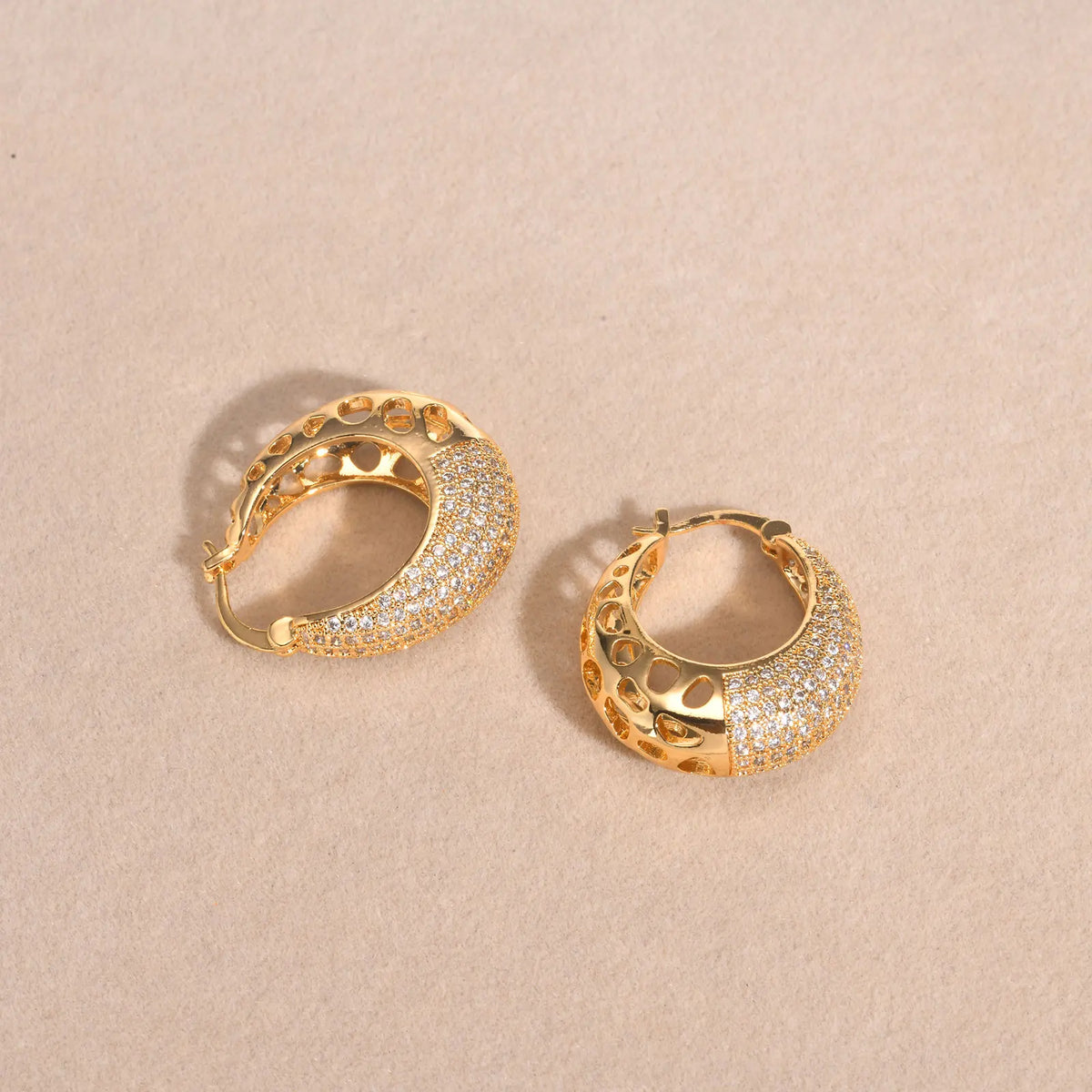 14k Intricate Half Diamond Hoop Earrings — product detail