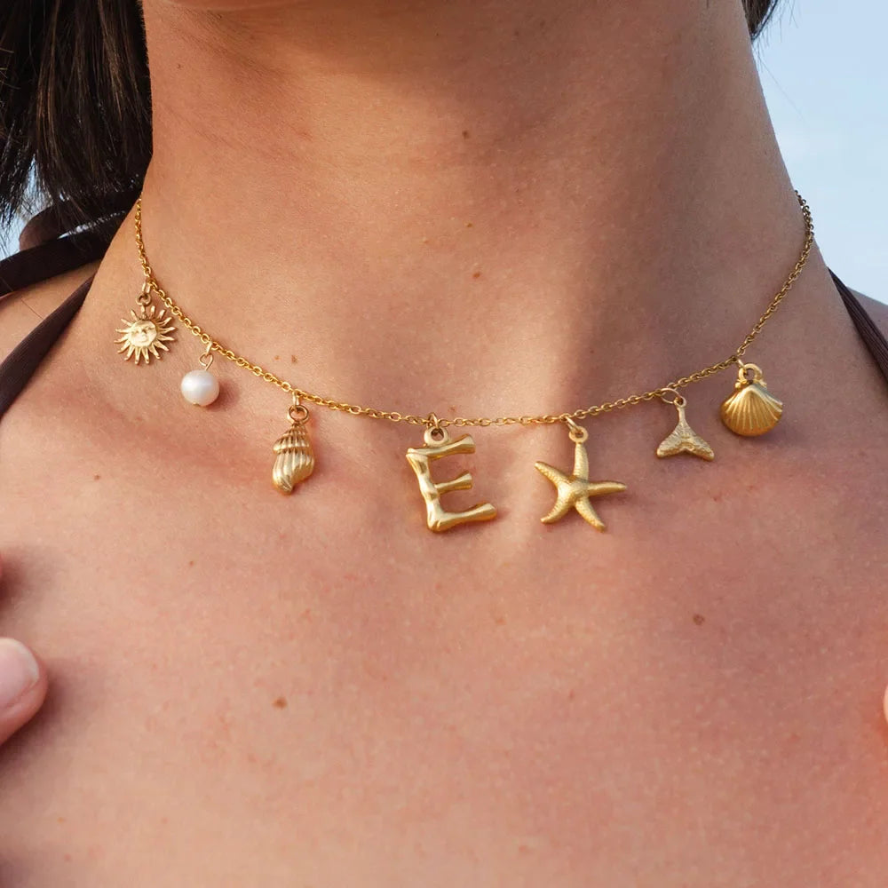 18k Summer Sea Shell Letter Initial Necklace — product detail