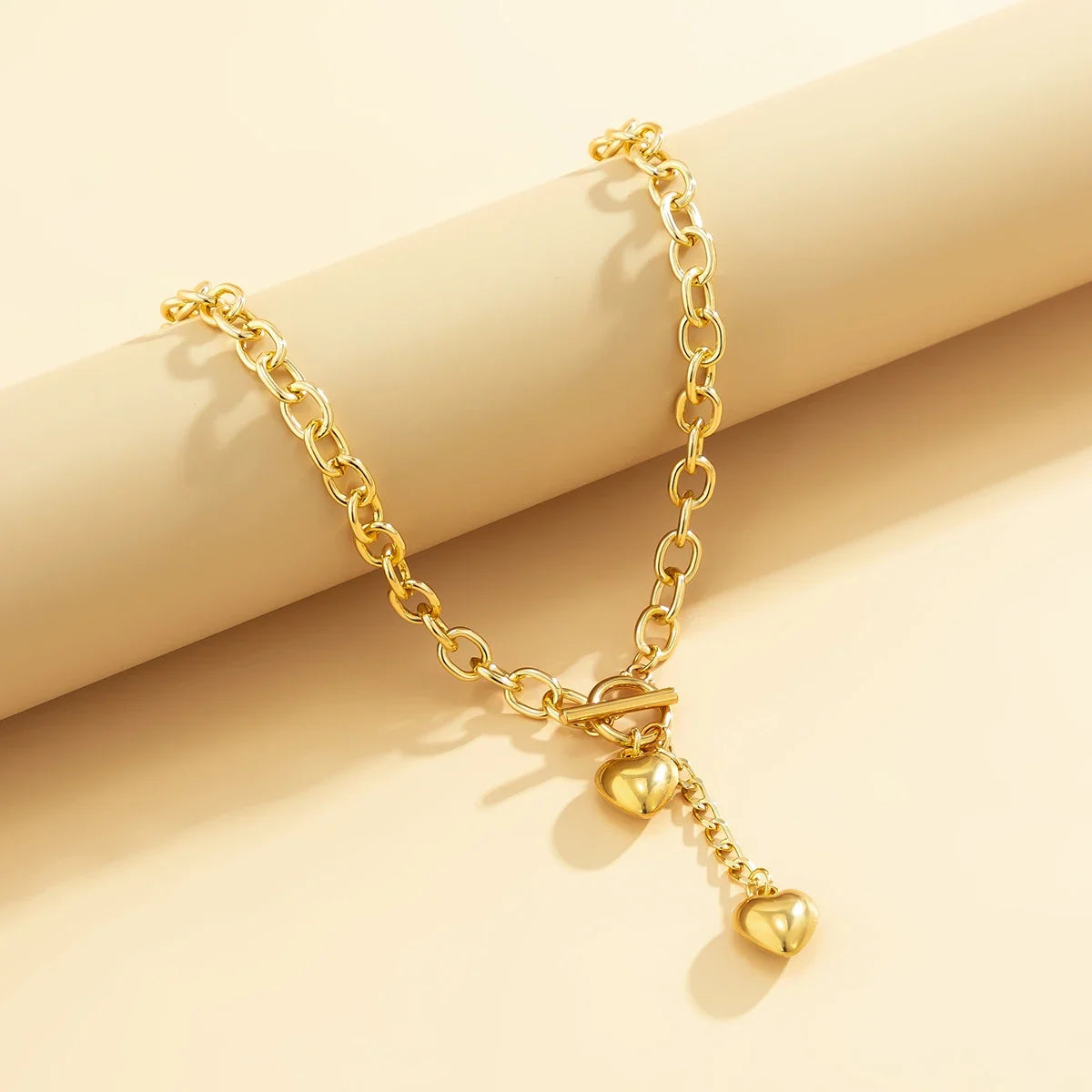 Bold Chunky Chain Link Dual Heart Lariat Necklace & Bracelet — product detail