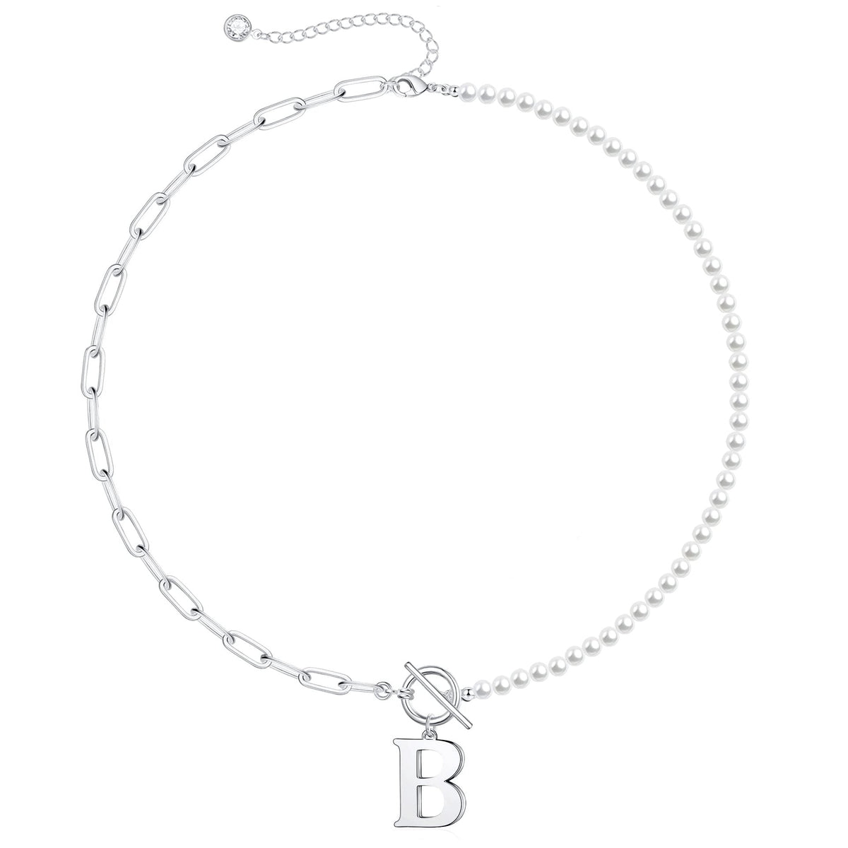 Pearl & Paperclip Chain Letter Initial Necklace — product detail