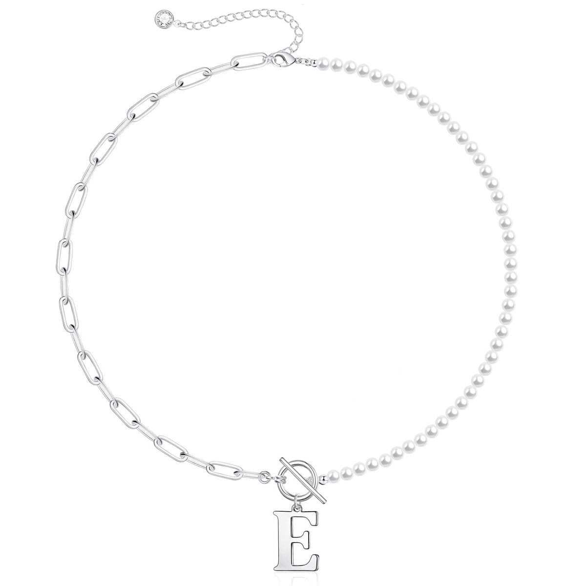 Pearl & Paperclip Chain Letter Initial Necklace — product detail