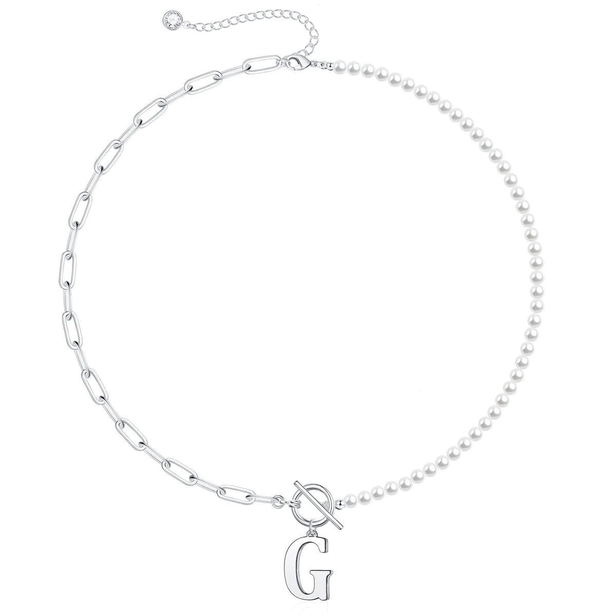 Pearl & Paperclip Chain Letter Initial Necklace — product detail