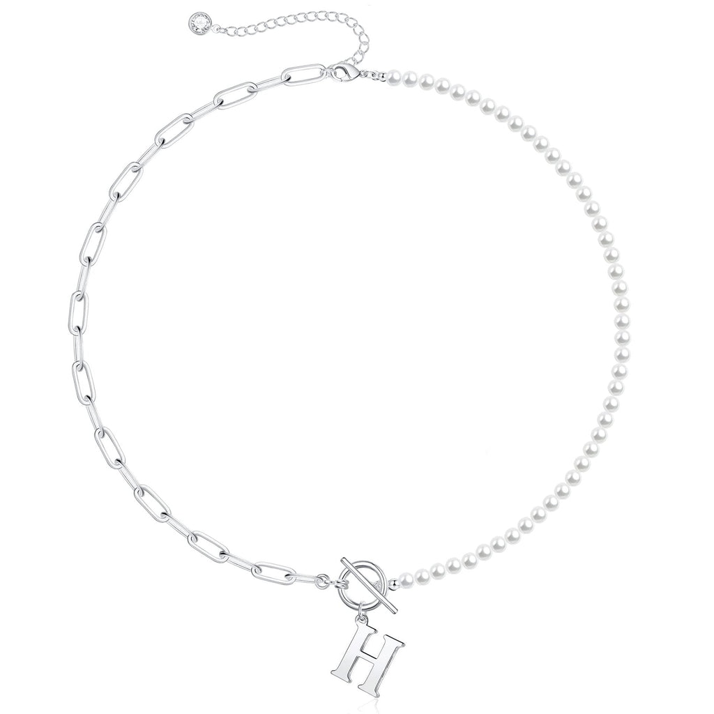 Pearl & Paperclip Chain Letter Initial Necklace — product detail