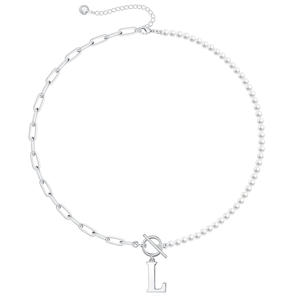 Pearl & Paperclip Chain Letter Initial Necklace — product detail