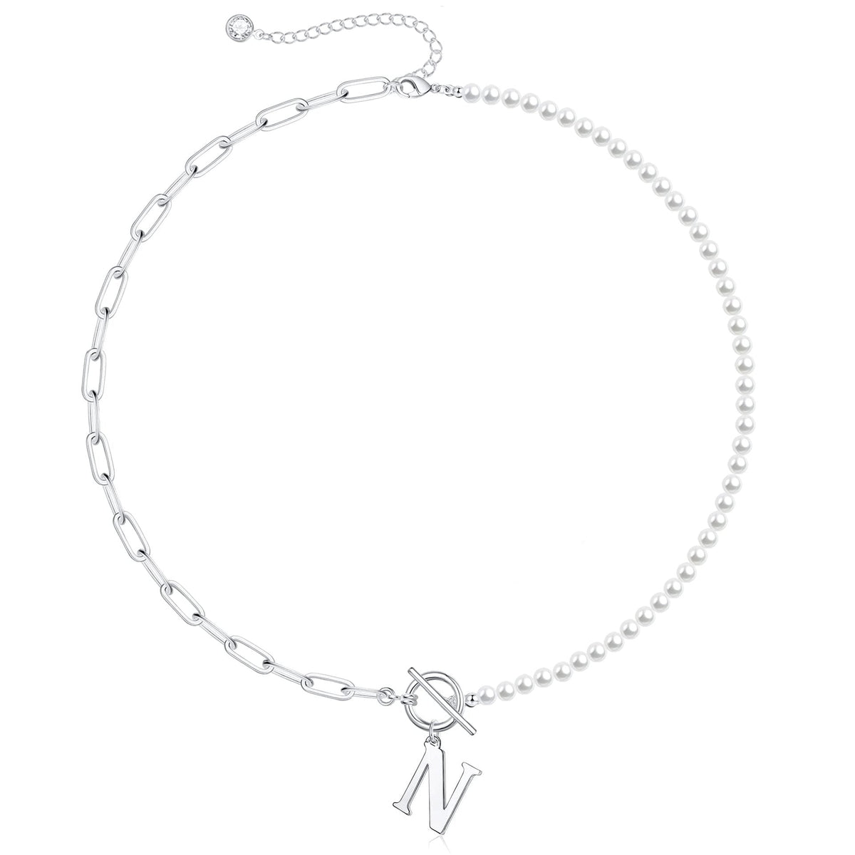 Pearl & Paperclip Chain Letter Initial Necklace — product detail