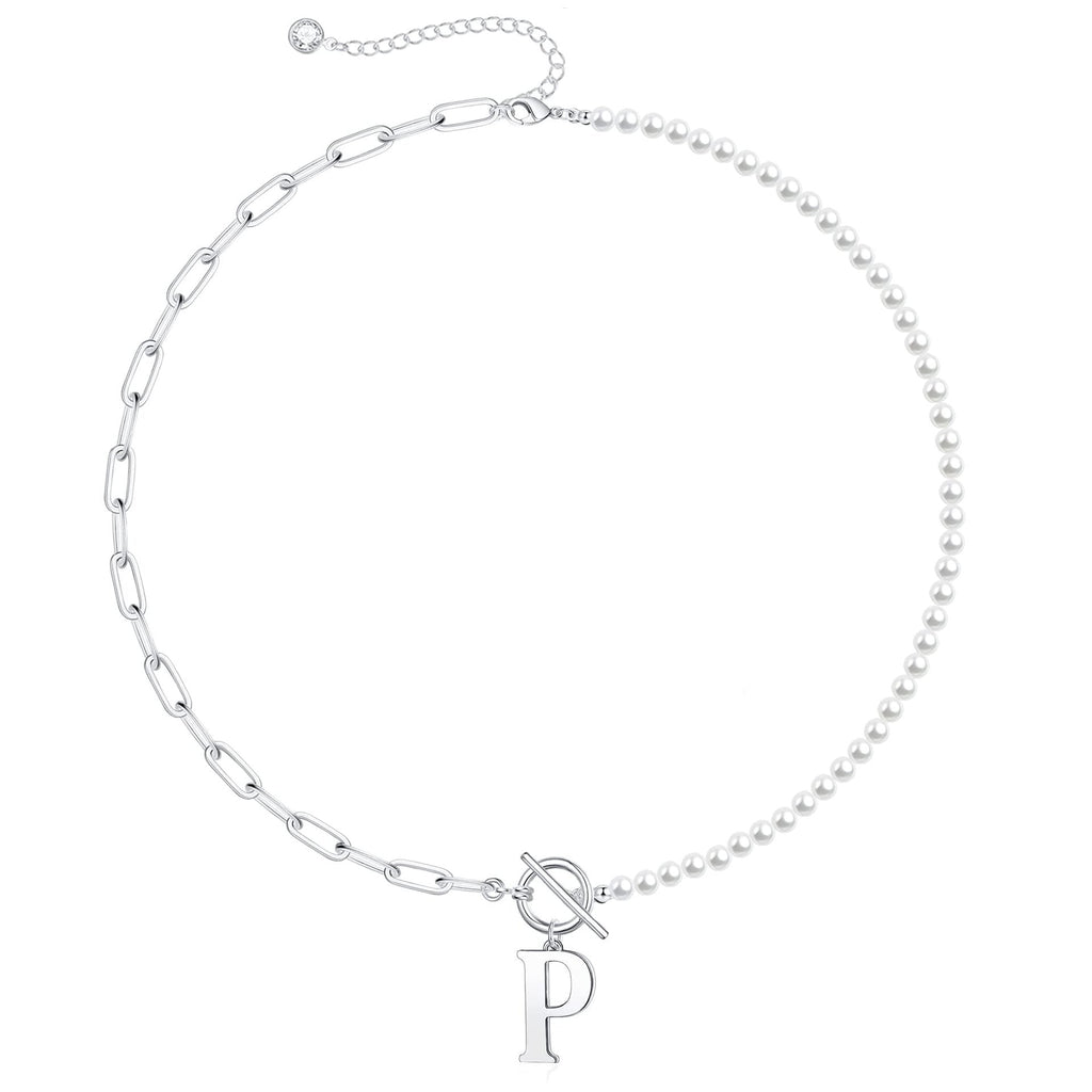Pearl & Paperclip Chain Letter Initial Necklace — product detail