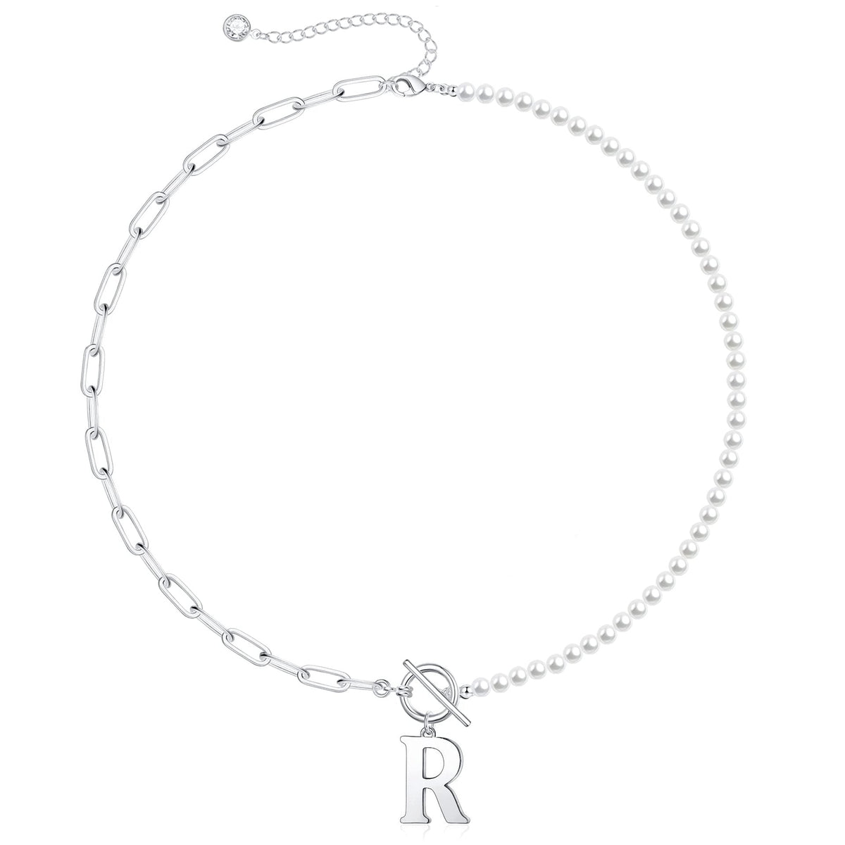 Pearl & Paperclip Chain Letter Initial Necklace — product detail
