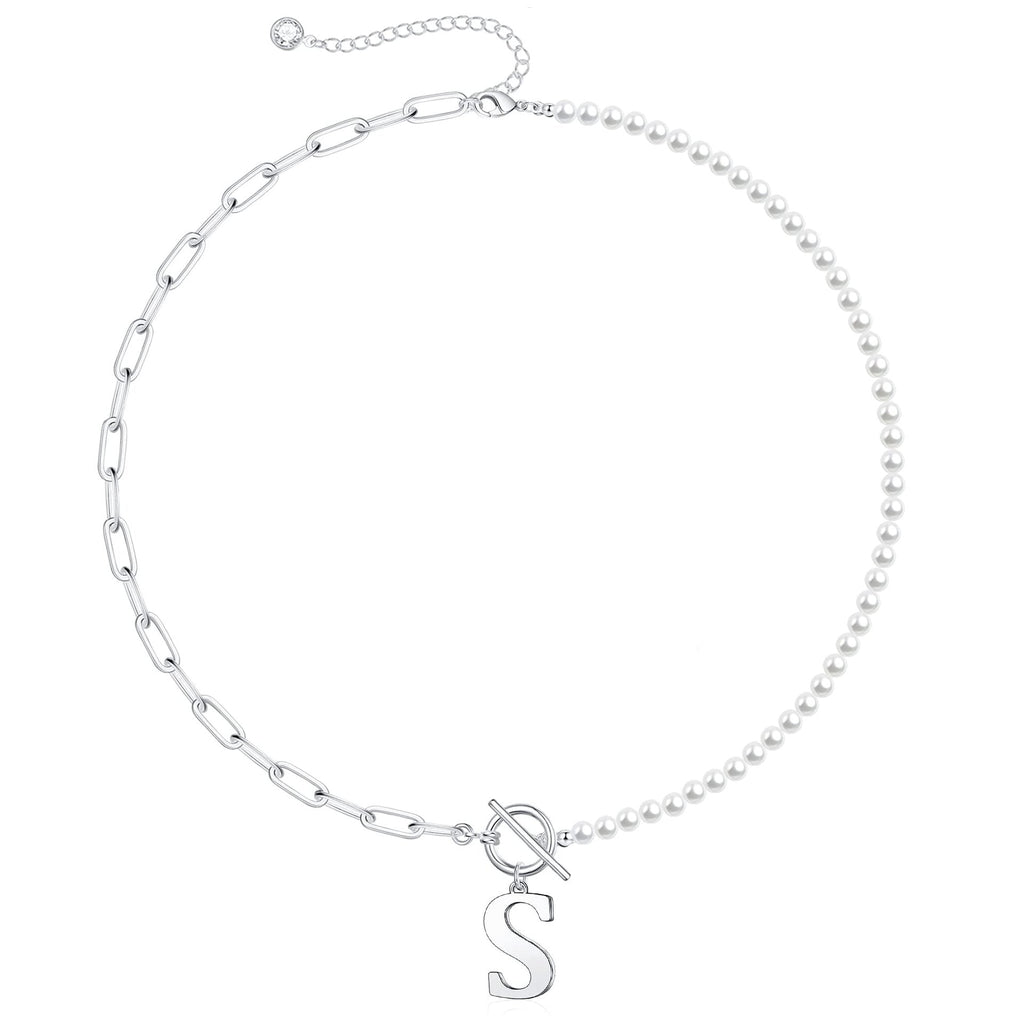 Pearl & Paperclip Chain Letter Initial Necklace — product detail