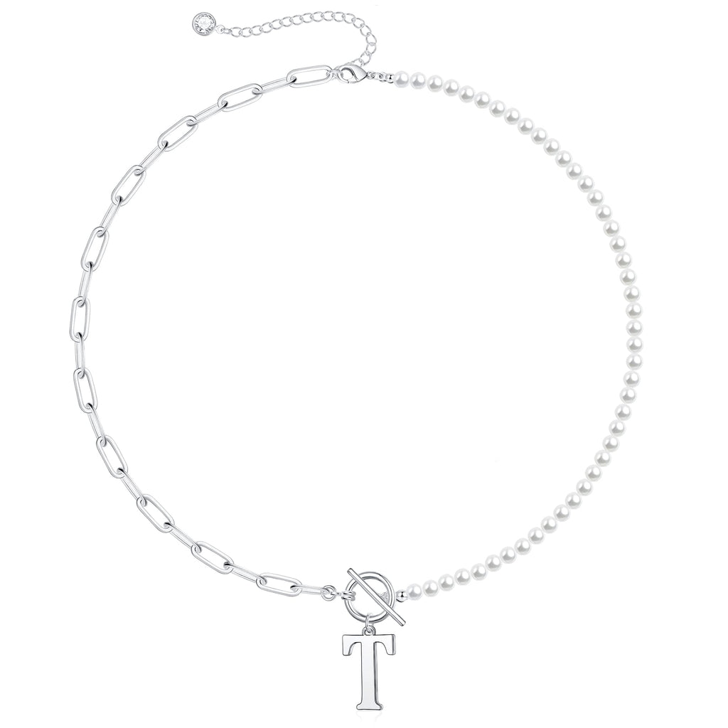 Pearl & Paperclip Chain Letter Initial Necklace — product detail