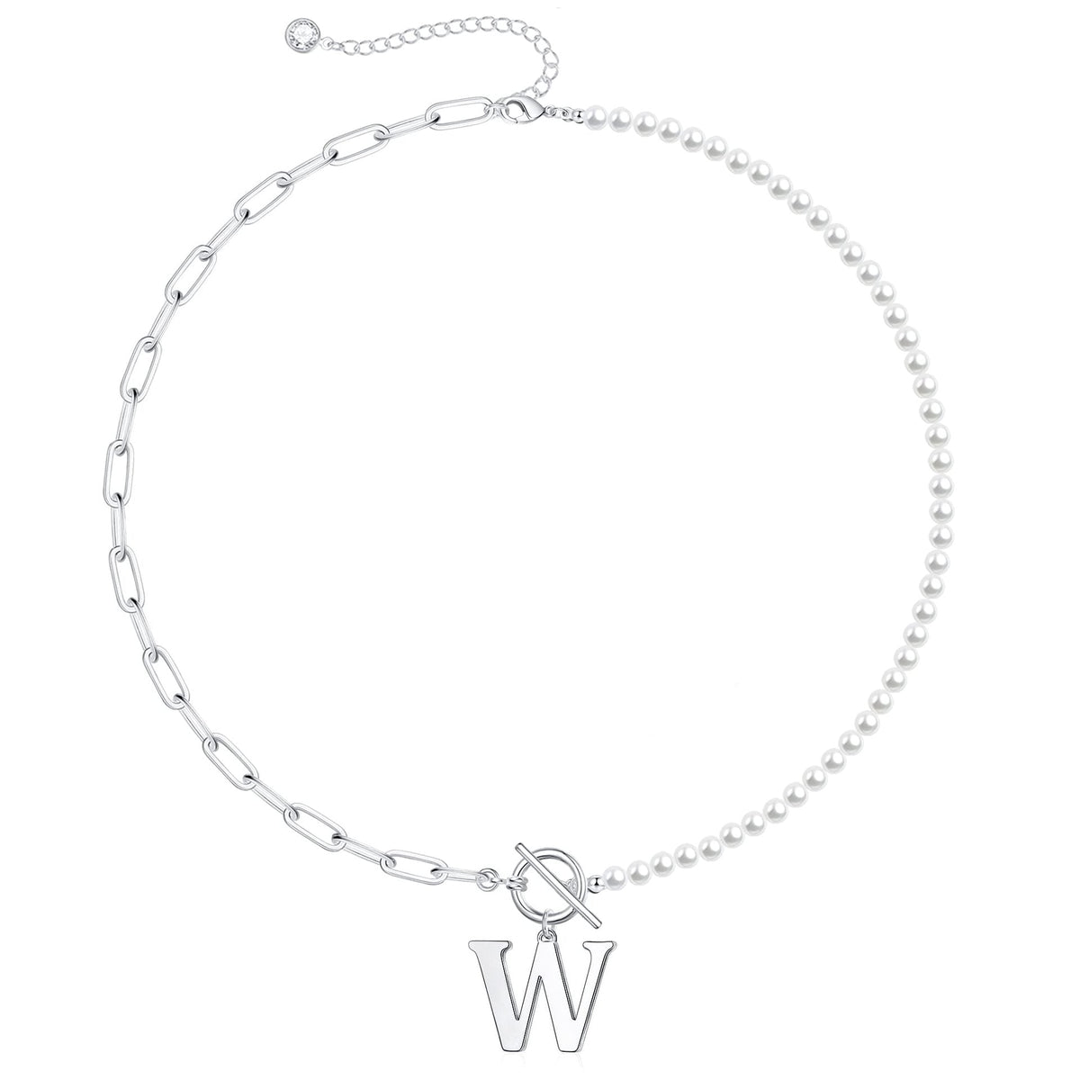 Pearl & Paperclip Chain Letter Initial Necklace — product detail