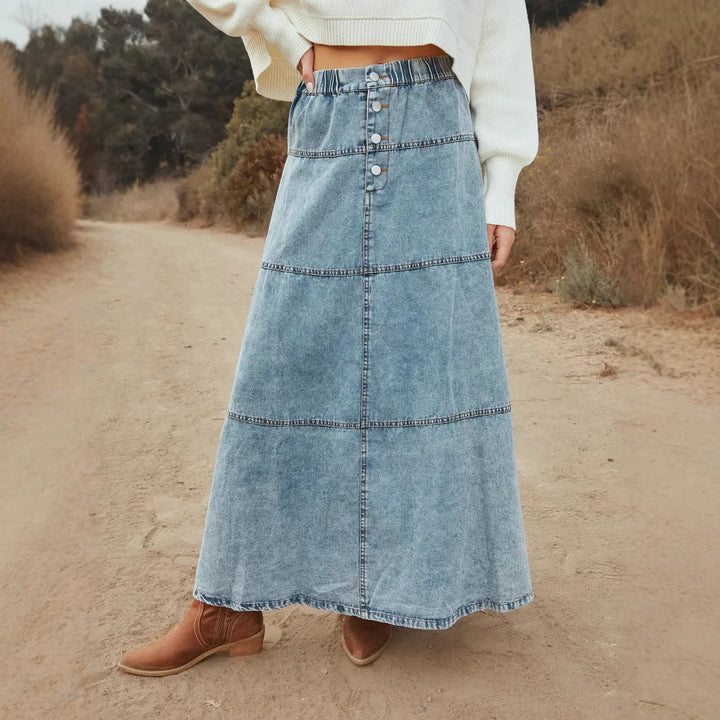 Opaline™ | Boho Maxi Denim Skirt