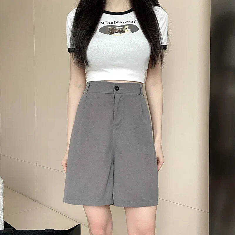 Lina™ | Classic High Waist Suit Shorts