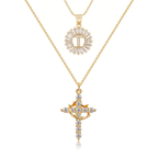 2pc 14k Sparkling Cross Crown & Initial Necklace Set — product detail