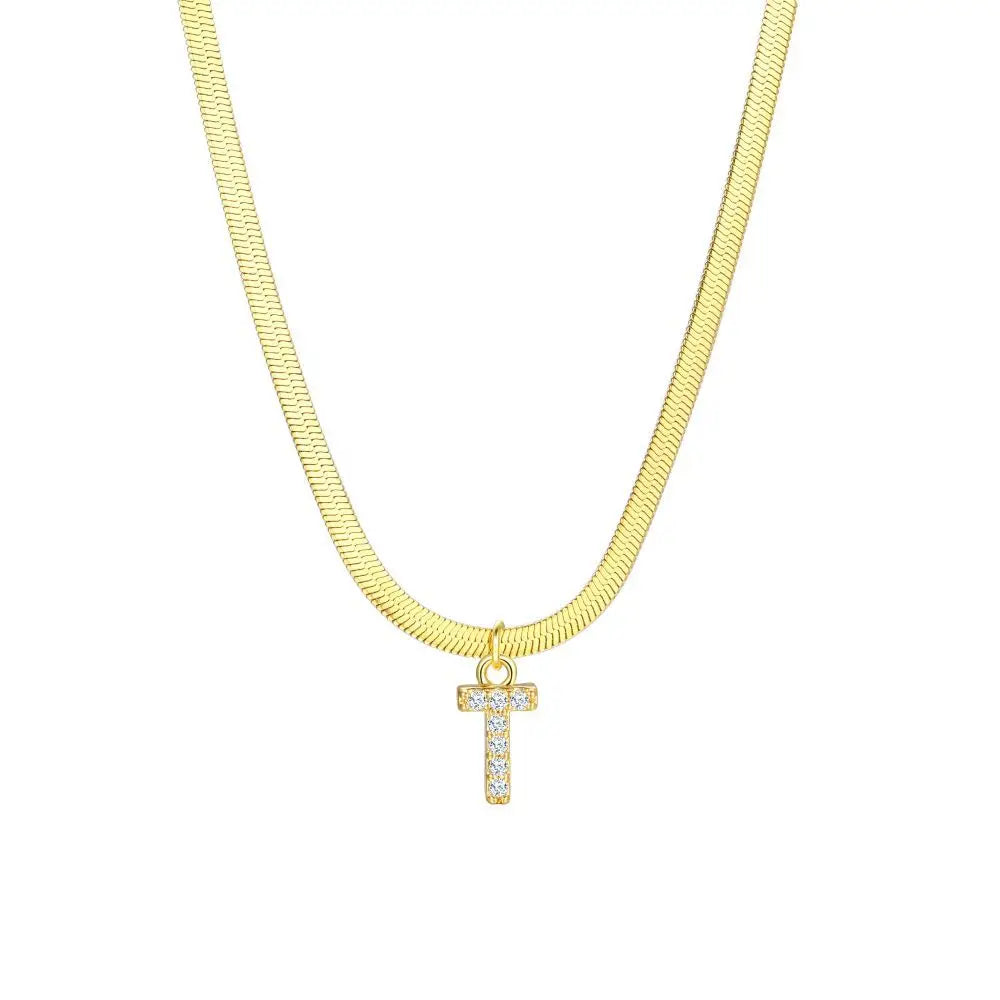 Dainty Diamond Letter Initial Herringbone Necklace — product detail