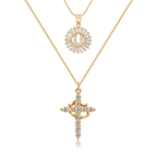 2pc 14k Sparkling Cross Crown & Initial Necklace Set — product detail