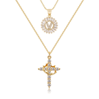 2pc 14k Sparkling Cross Crown & Initial Necklace Set — product detail