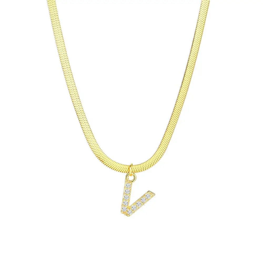 Dainty Diamond Letter Initial Herringbone Necklace — product detail